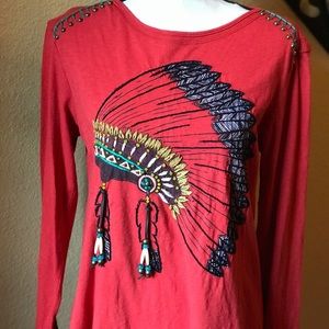 Double D Ranch Red Long Sleeve Tunic-Top Sz Small
